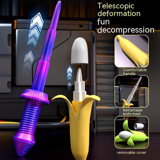 Mini Banana Shrink Sword Non-3D Printing Gravity Radish Spinning Samurai Sword Trick Decompression Toy