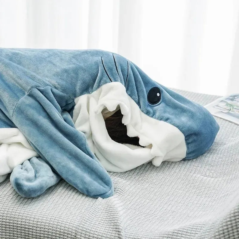 Cartoon Shark Sleeping Bag Pajamas Office Nap Shark Blanket Karakal Soft Cozy Fabric Mermaid Shawl Blanket for Children Adult