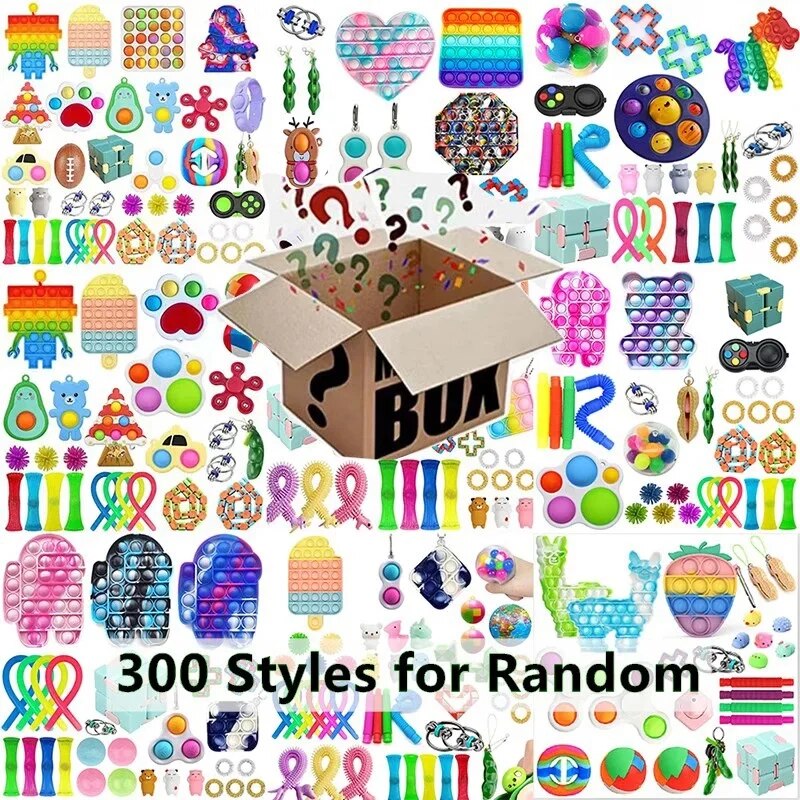 Random Mystery Gifts Fidget Toys Pack Surprise Box 300 Different Fidget Toy Set Antistress Simple Dimple Stress Relief